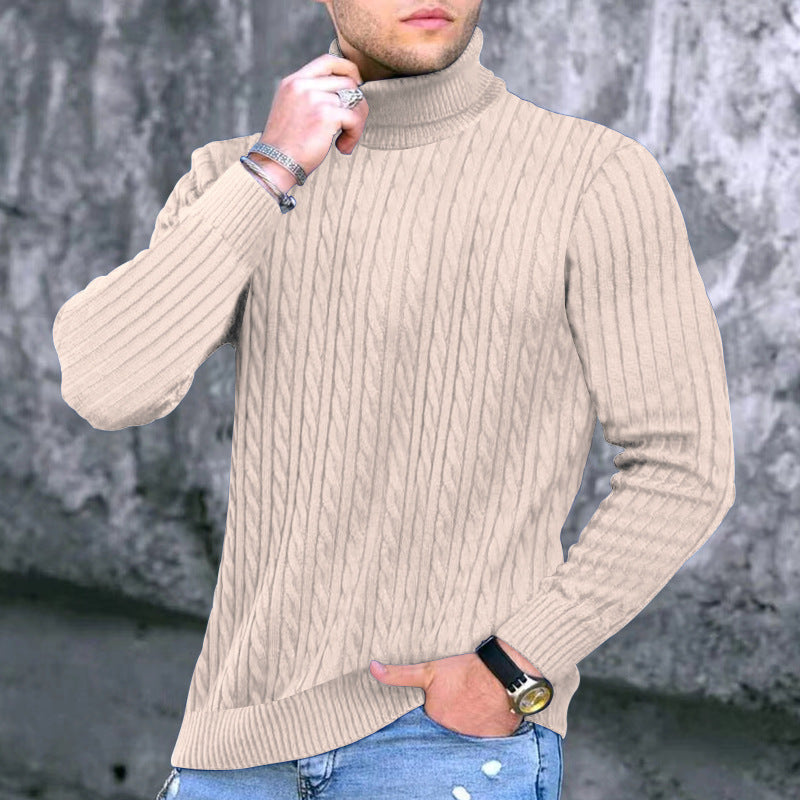 Herren eleganter Rollkragenpullover mit exquisiter Zopfmusterstruktur Aliams