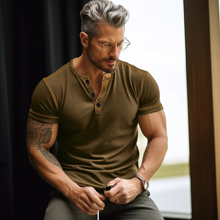 Herren Kurzarm T-Shirt mit Knopfleiste Aliams