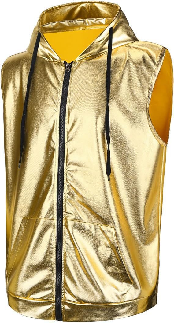Herren angesagte Kapuzenweste mit metallischem Glanz und praktischen Taschen Aliams