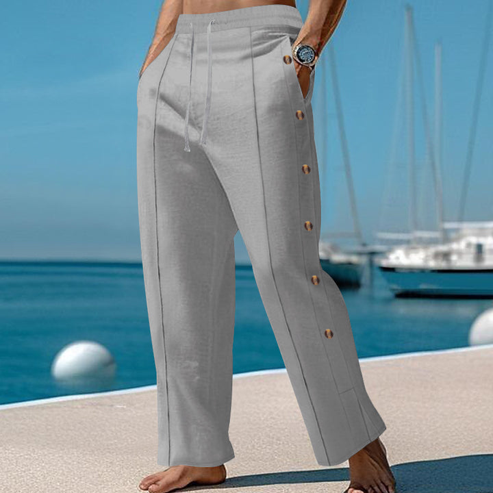 Herren Chino-Hose mit seitlichen Knöpfen und elastischem Bund Aliams