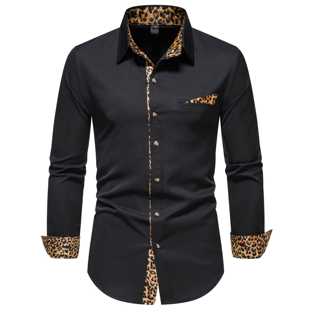 Herren elegantes Langarmhemd mit Leopardenmuster Aliams