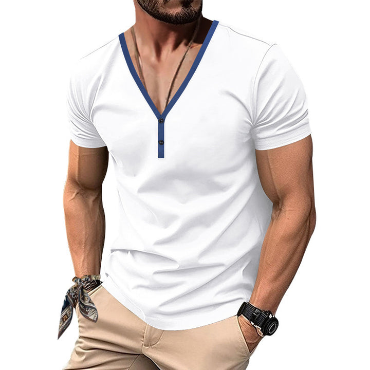 Herren Kurzarm-Henley-Shirt mit modernen Akzenten und Knopfleiste Aliams