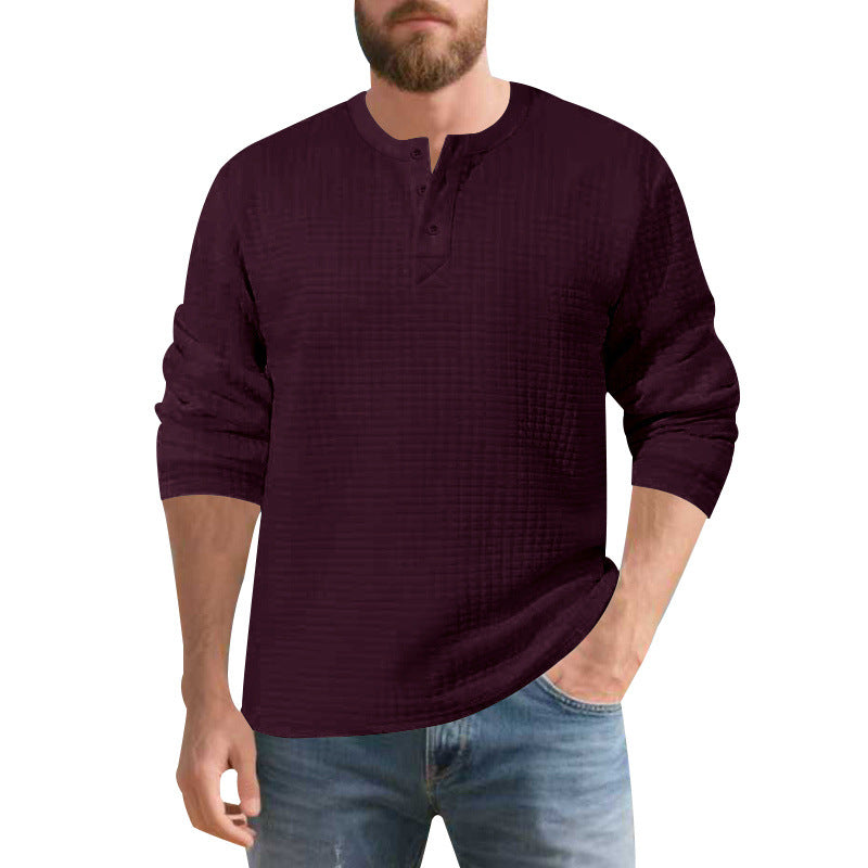 Herren stilvolles Langarm-Henley-Shirt mit strukturierter Oberfläche Aliams