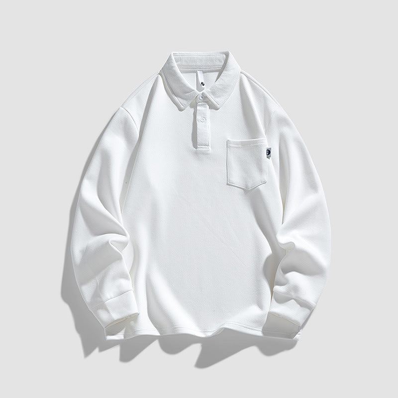 Herren lässiges Langarm-Polo mit Knopfleiste und praktischer Brusttasche Aliams