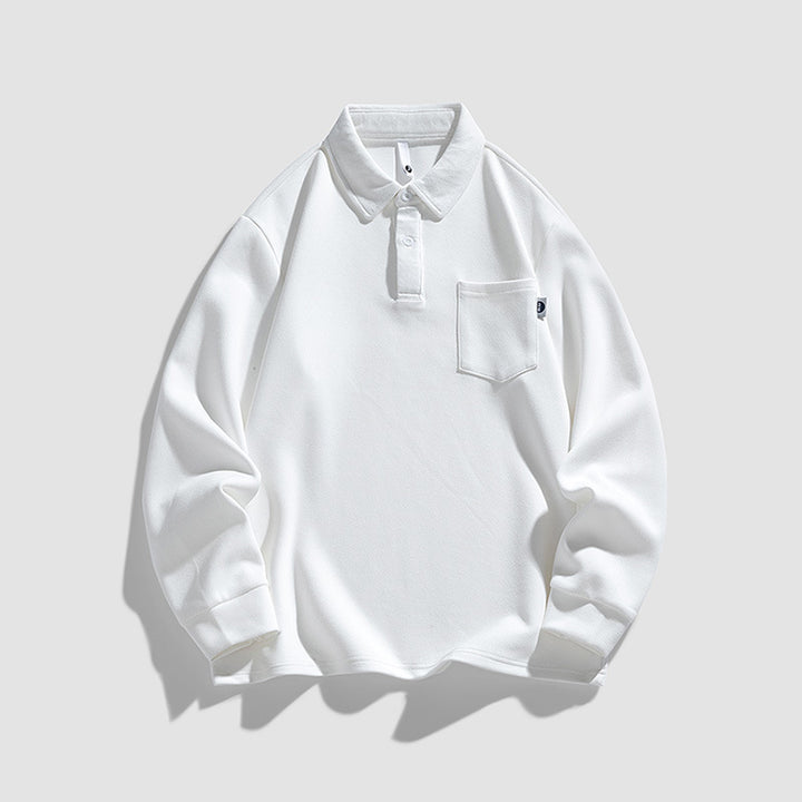 Herren lässiges Langarm-Polo mit Knopfleiste und praktischer Brusttasche Aliams