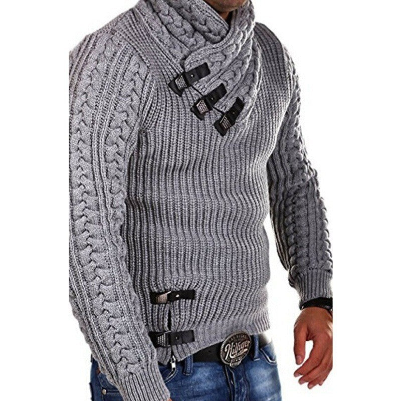 Herren Grobstrickpullover mit praktischem Schnallenverschluss und hohem Kragen Aliams