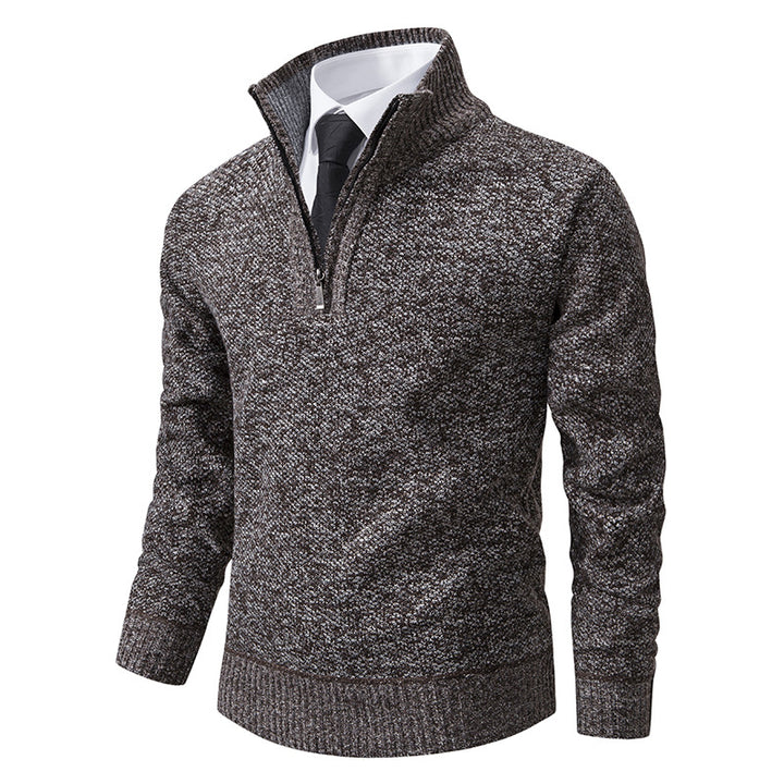 Herren eleganter Strickpullover mit halbem Reißverschluss und strukturierter Oberfläche Aliams
