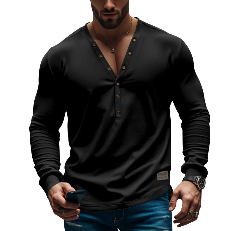 Herren Langarm Henley T-Shirt mit modernem Knopfverschluss und figurbetontem Schnitt Aliams