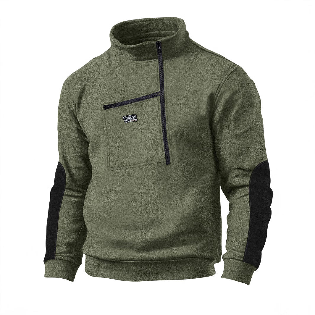 Herren Fleece-Pullover mit dickem Kragen und praktischer Brusttasche Aliams