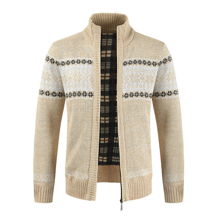 Herren Strickjacke mit modernem Norweger-Muster und hohem Kragen Aliams