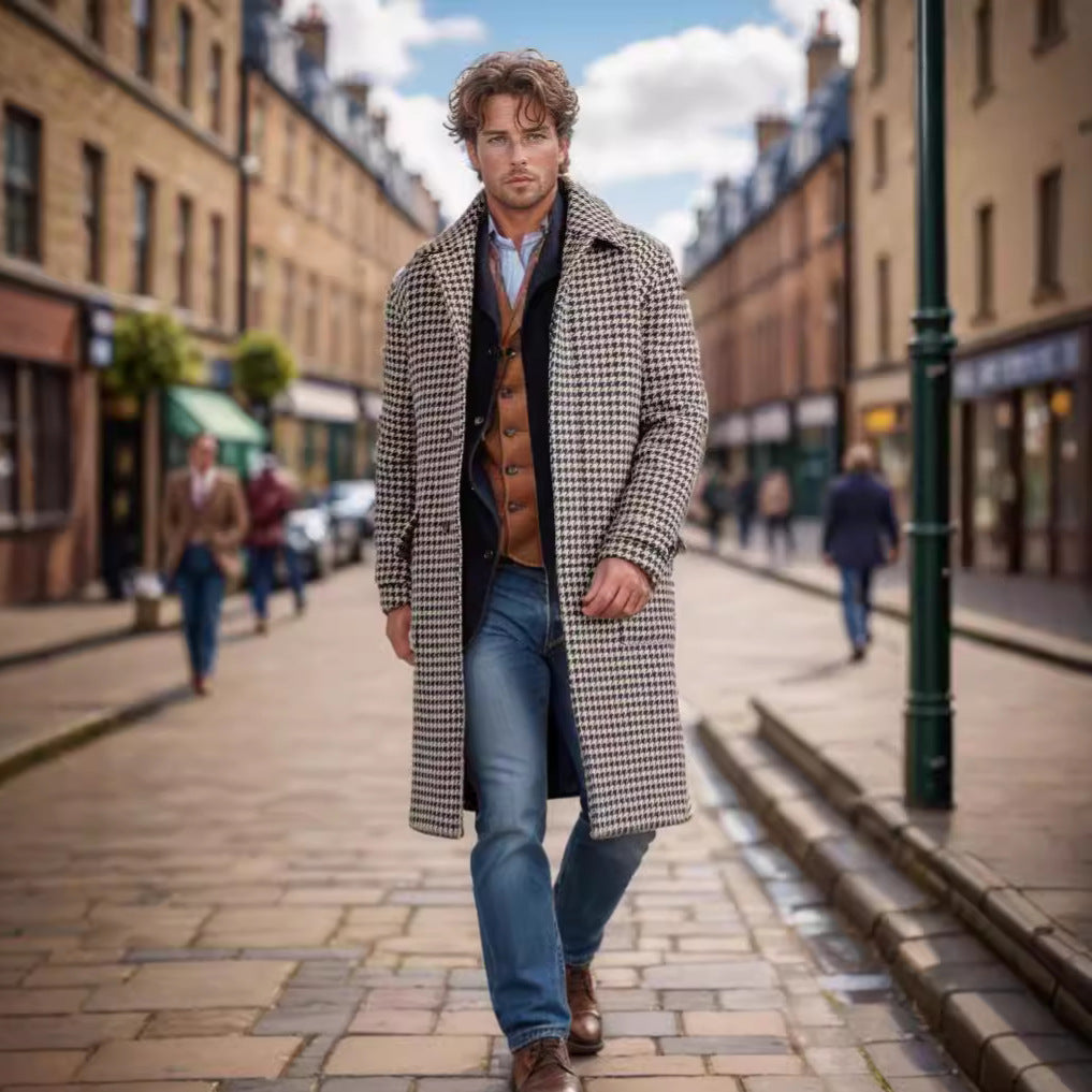 Herren eleganter Langmantel im Hahnentrittmuster Aliams