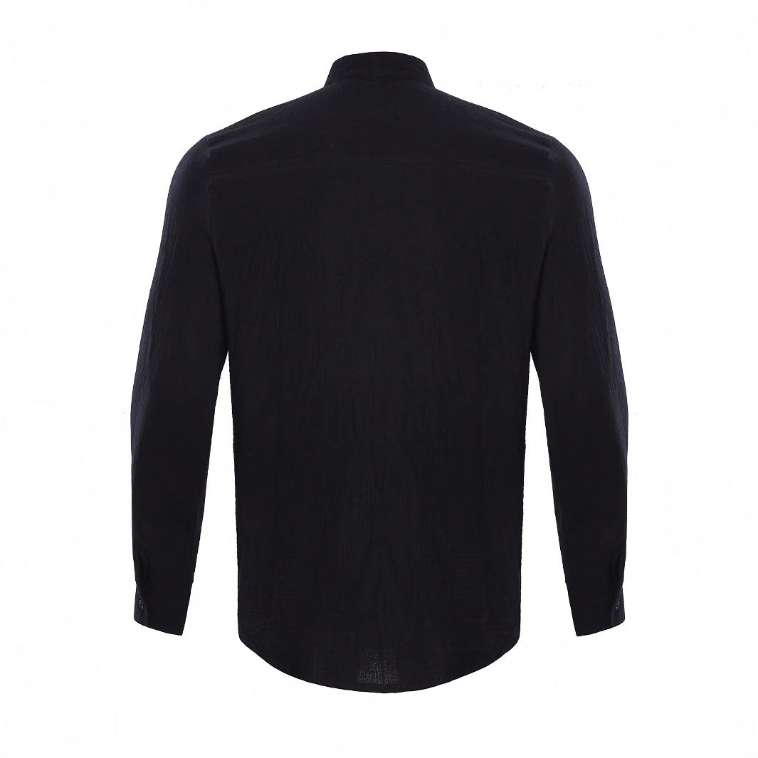 Herren leichtes Leinenhemd mit modernem Stehkragen Aliams