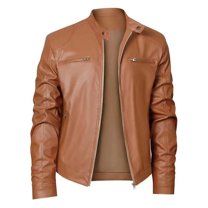 Herren klassische Lederjacke mit eleganten Innenfutter und Reißverschluss-Taschen Aliams