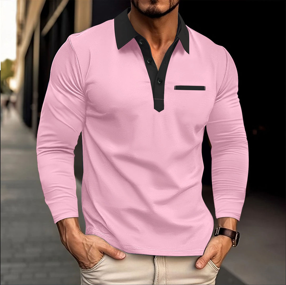 Herren Elegantes Langarmshirt mit modischem Kragen und Knopfleiste Aliams