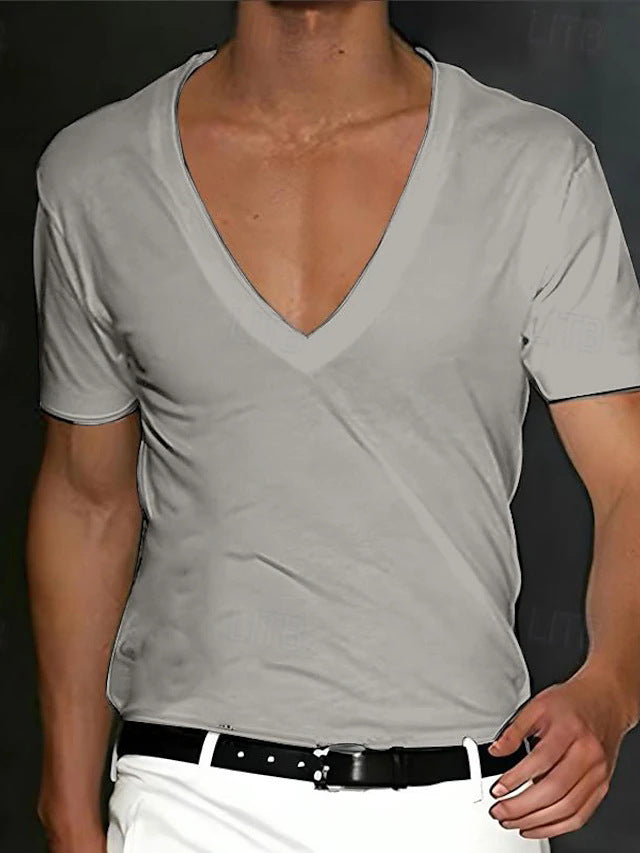Herren V-Ausschnitt T-Shirt mit figurschmeichelndem Schnitt und hochwertigen Stoffen Aliams