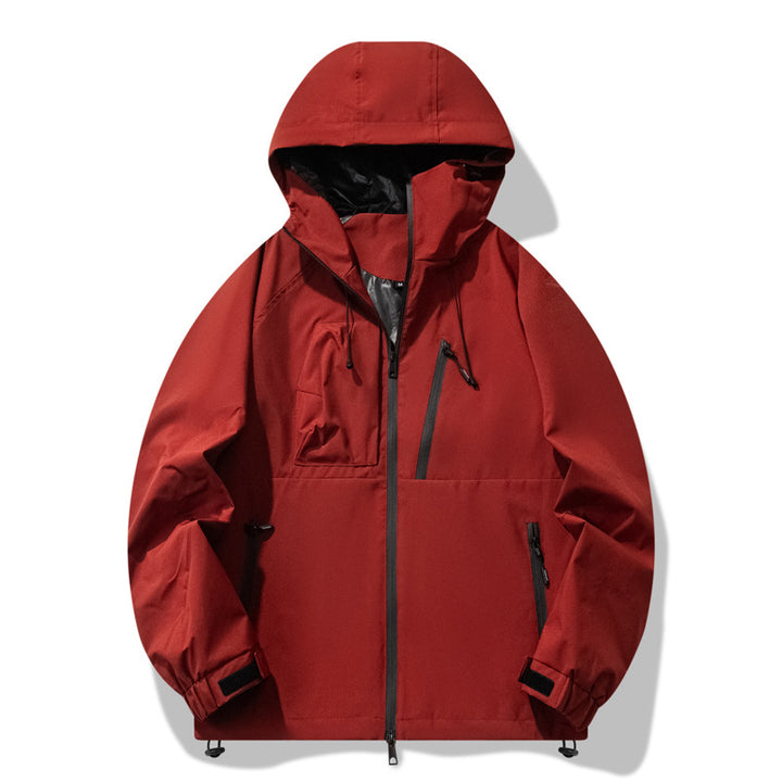Herren wasserabweisende Outdoor-Jacke mit verstellbarer Kapuze und funktionalen Reißverschlusstaschen Aliams