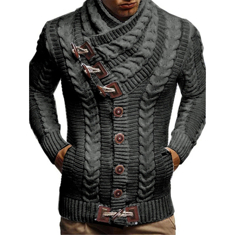 Herren Grobstrickjacke mit kreativem Schalkragen und Knopfdetails Aliams