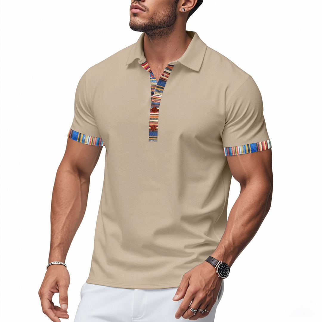 Herren Poloshirt mit modernem V-Ausschnitt und buntem Muster Aliams