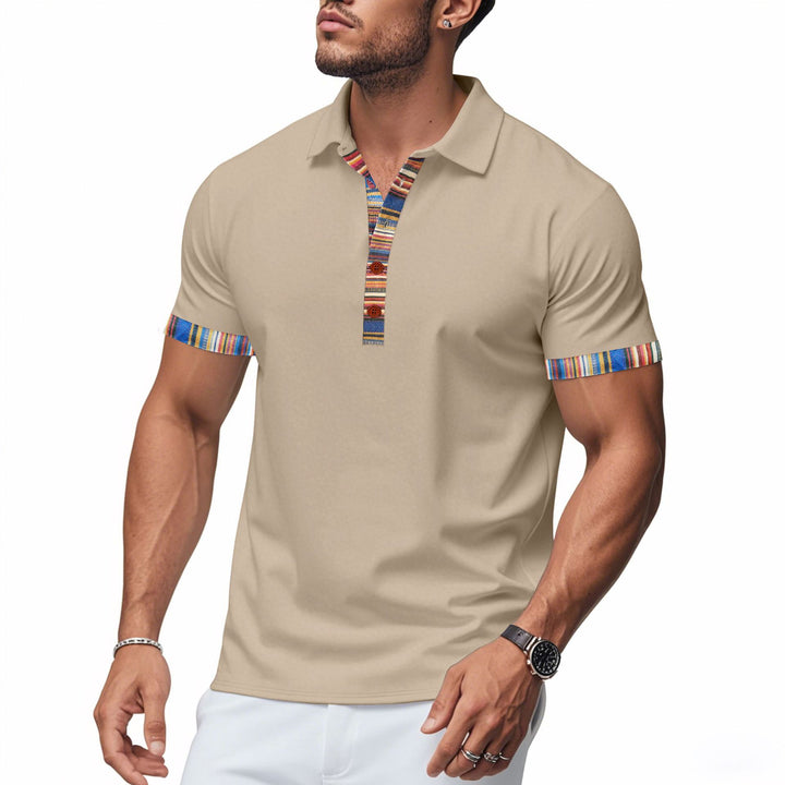 Herren Poloshirt mit modernem V-Ausschnitt und buntem Muster Aliams