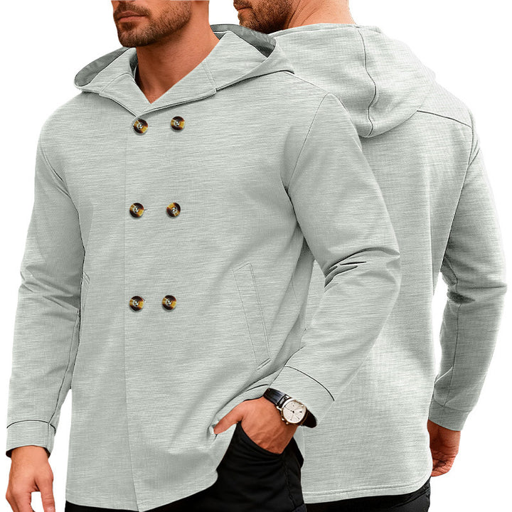 Herren Kapuzensweater mit doppelter Knopfverschluss und seitlichen Taschen Aliams
