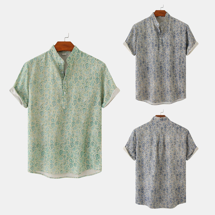 Herren Kurzarmhemd im eleganten Muster mit Stehkragen und praktischen Knöpfen Aliams