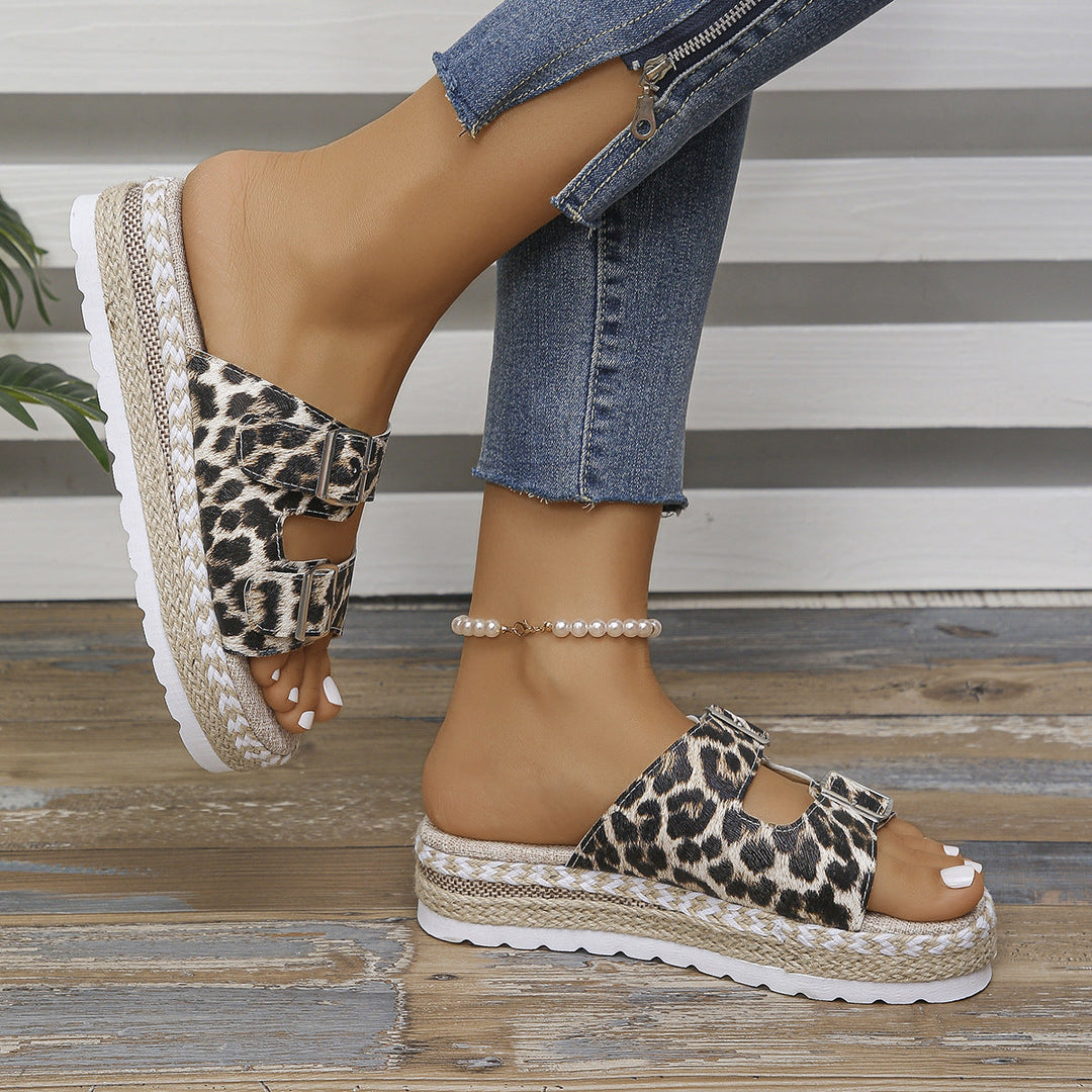 Damen Plattform-Slidesandalen mit Doppelter Schnallen-Design Aliams