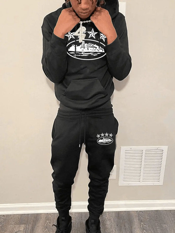 Herren sportliches Hoodie und Jogginghose Set mit auffälligem Grafikdesign Aliams