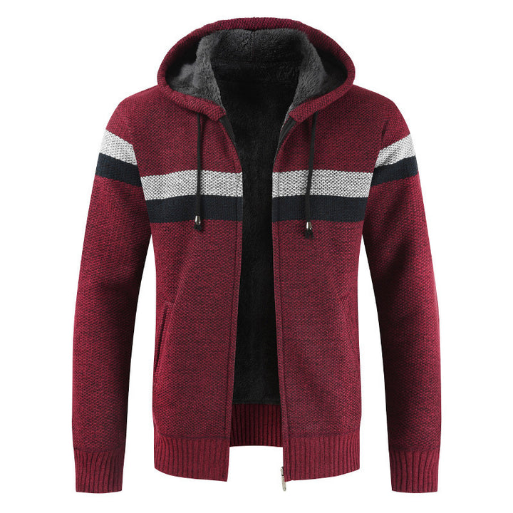 Herren Kapuzenstrickjacke mit kontrastierenden Streifen Aliams