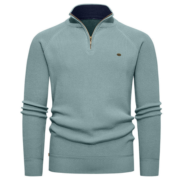 Herren hochwertiger Strickpullover mit Stehkragen und modernem Reißverschluss Aliams