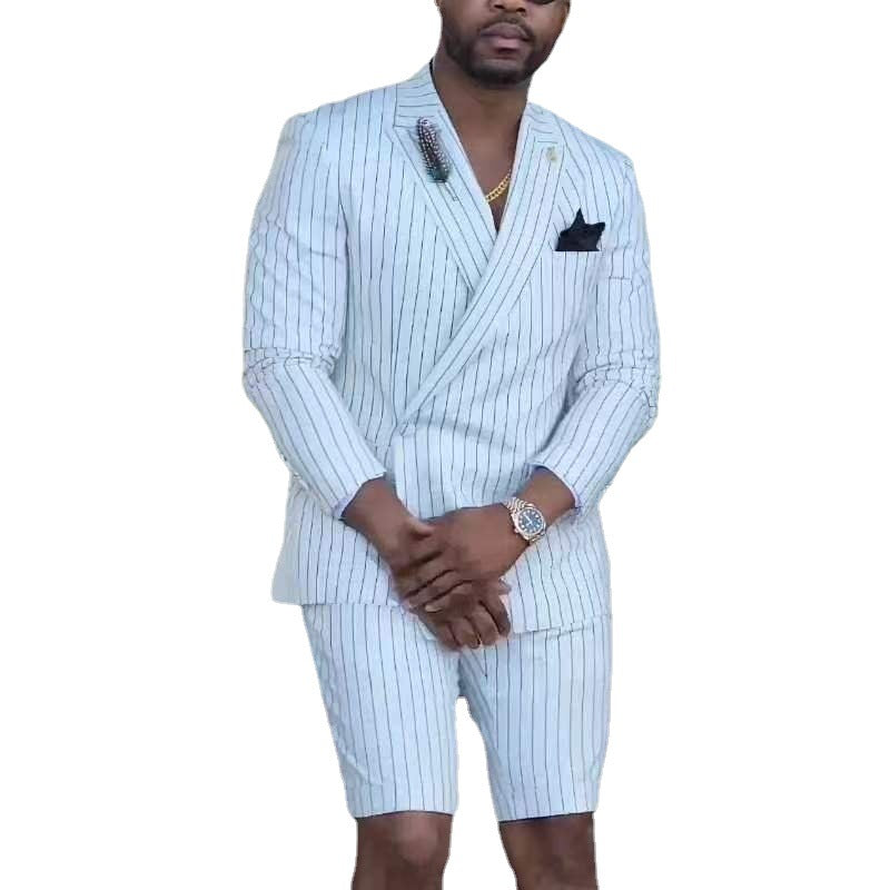 Herren elegantes Kurzanzug-Set mit Streifenmuster und modernem Schnitt Aliams