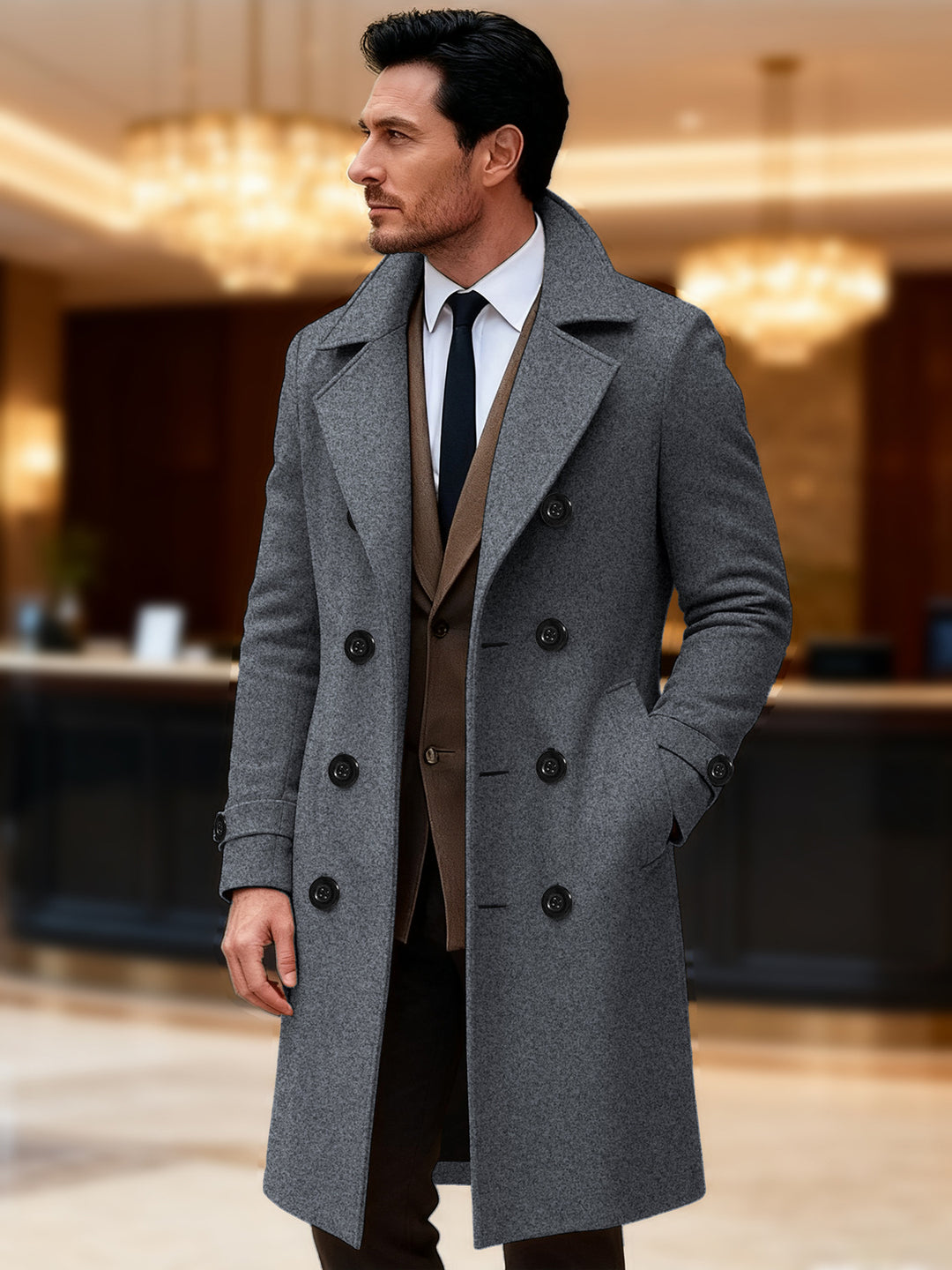 Herren eleganter doppelreihiger Wollmantel Aliams