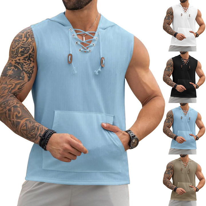 Herren ärmelloses Kapuzenshirt mit Schnürung Aliams