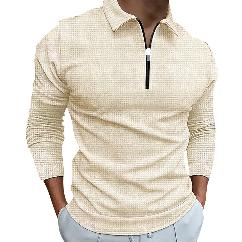 Herren strukturiertes Langarmshirt mit Reißverschluss und Stehkragen Aliams