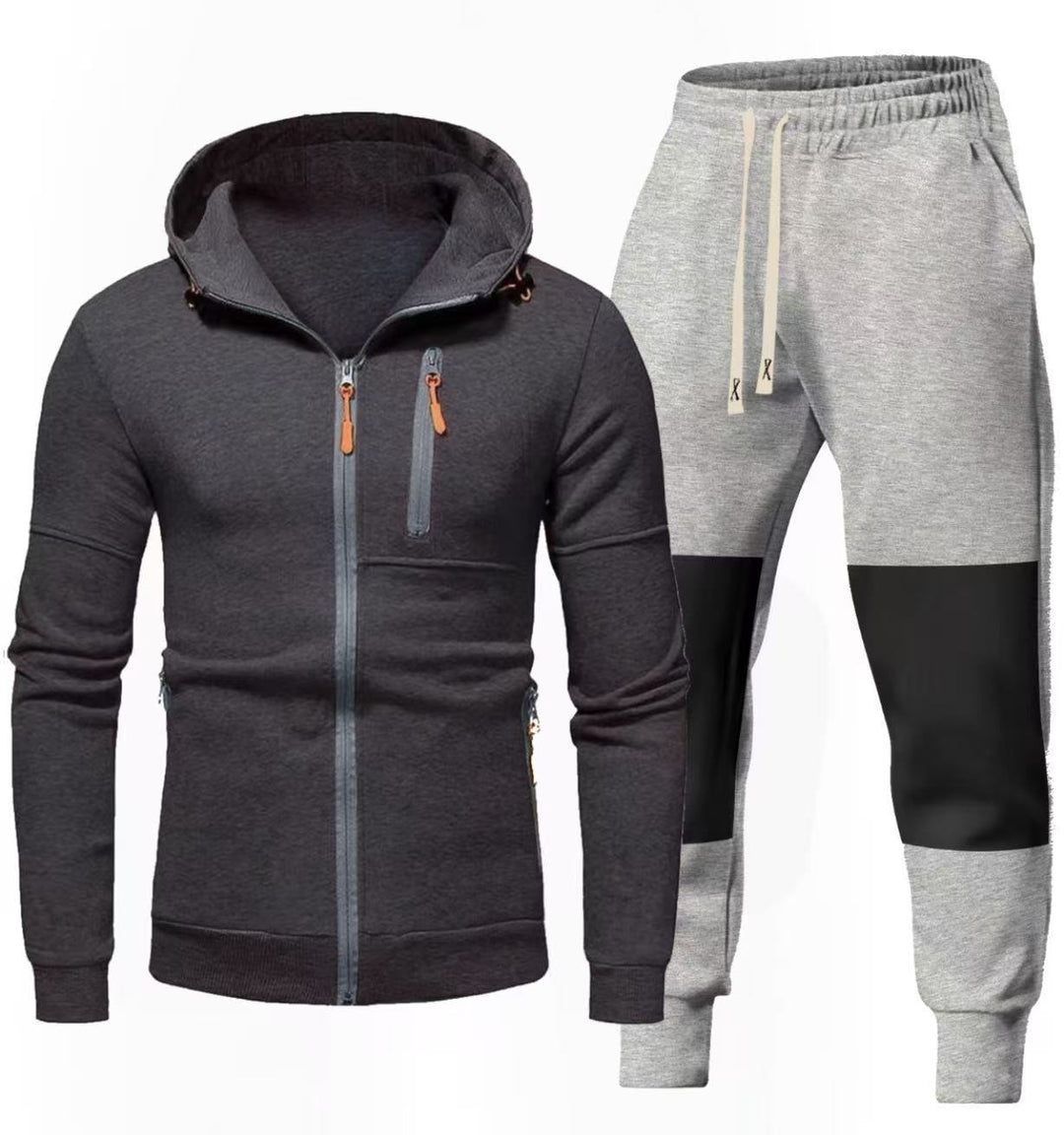 Herren Sportliches Hoodie- und Jogginghose-Set mit Funktionalen Reißverschlusstaschen Aliams