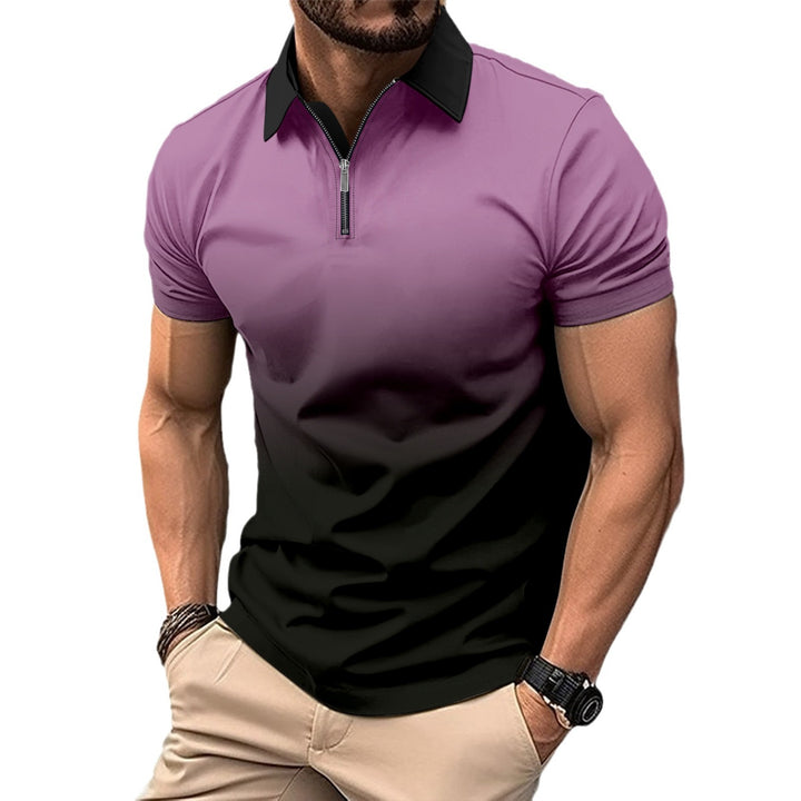 Herren Kurzarm Poloshirt mit stylischem Farbverlauf und praktischem Reißverschluss Aliams