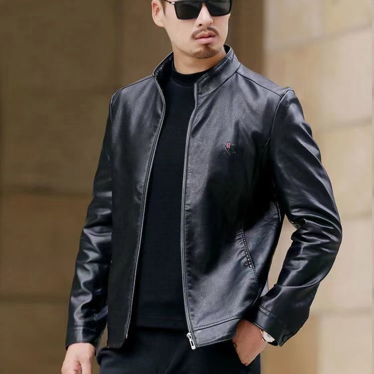 Herren elegante Kunstlederjacke mit wärmendem Kragen Aliams