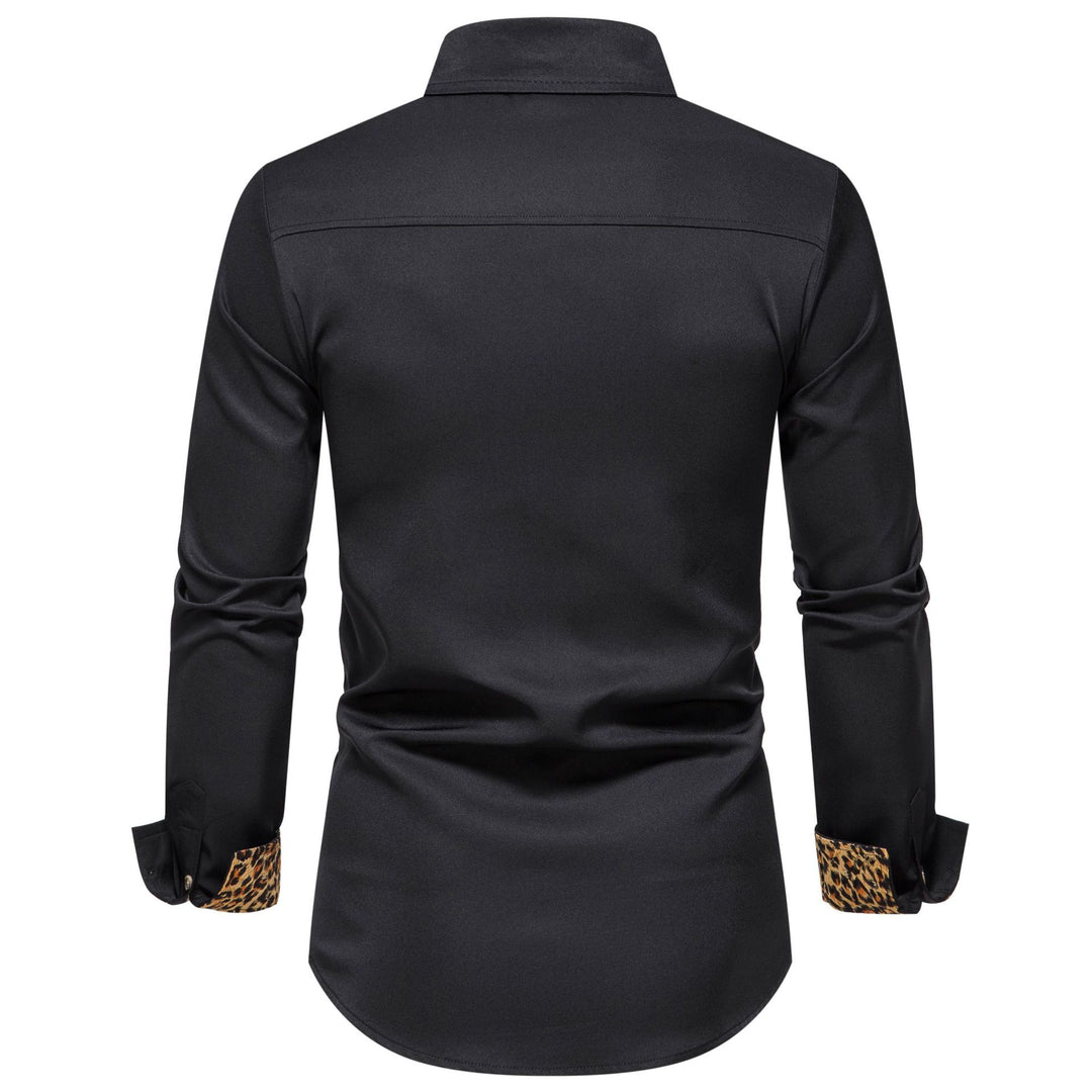 Herren elegantes Langarmhemd mit Leopardenmuster Aliams