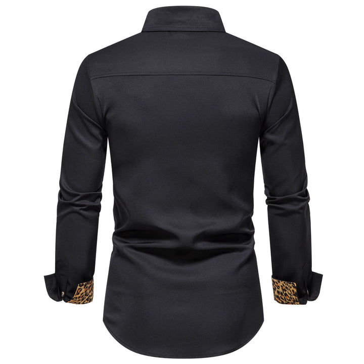 Herren elegantes Langarmhemd mit Leopardenmuster Aliams