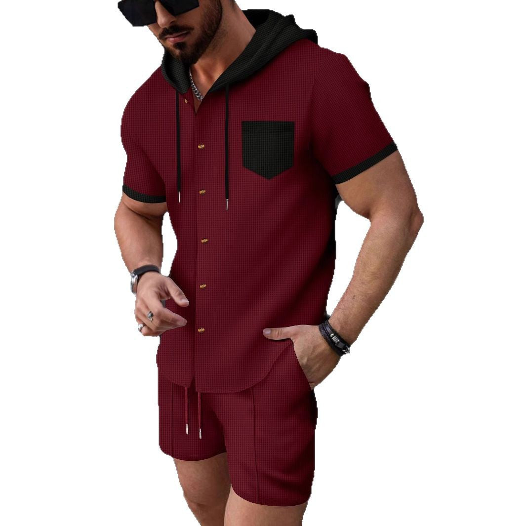 Herren Kurzarm-Hemd und Shorts-Set mit Kapuze Aliams