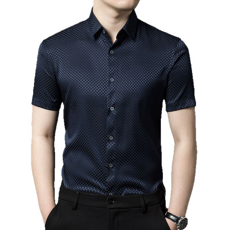 Herren Kurzarmhemd aus hochwertigem Baumwollmix mit subtilen Rautenmuster Aliams