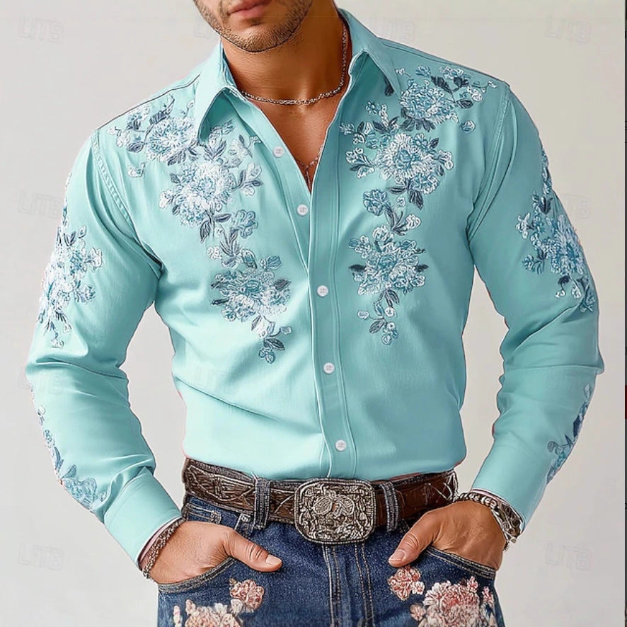 Herren besticktes Hemd mit floralen Motiven Aliams