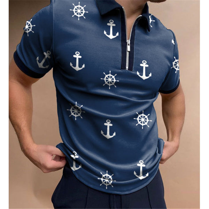 Herren Kurzarm Poloshirt mit maritimem Motiv und sportlichem Reißverschluss Aliams