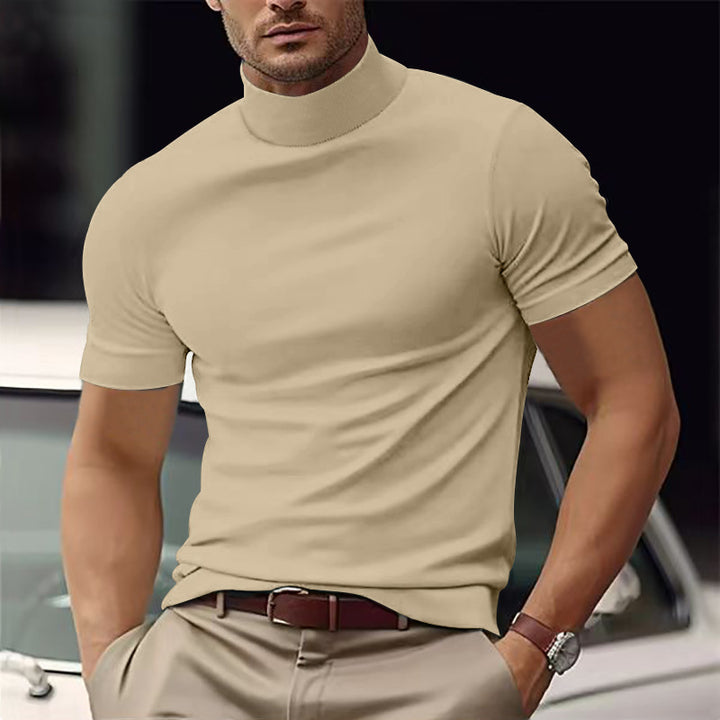 Herren Kurzarm Turtleneck T-Shirt Aliams