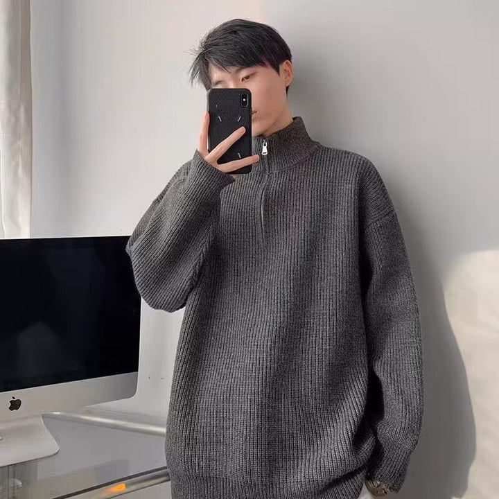 Herren Grobstrickpullover mit Stehkragen und Reißverschluss Aliams