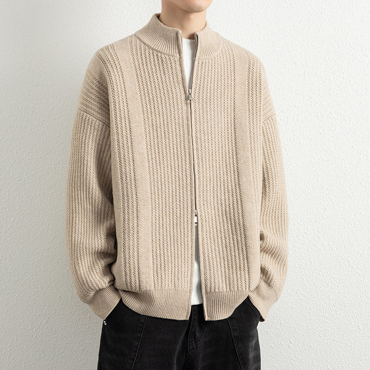 Herren Strickjacke mit modernem Zipper und strukturierter Oberfläche Aliams