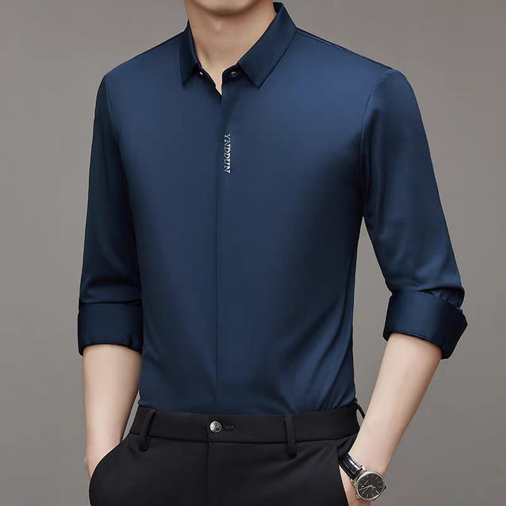 Herren elegante Langarmbluse mit modernem Stehkragen und hochwertigen Materialien Aliams