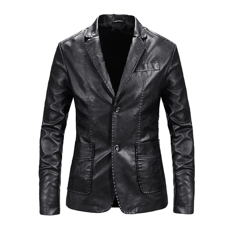 Herren elegante Kunstlederjacke mit modernem Schnitt und praktischen Taschen Aliams