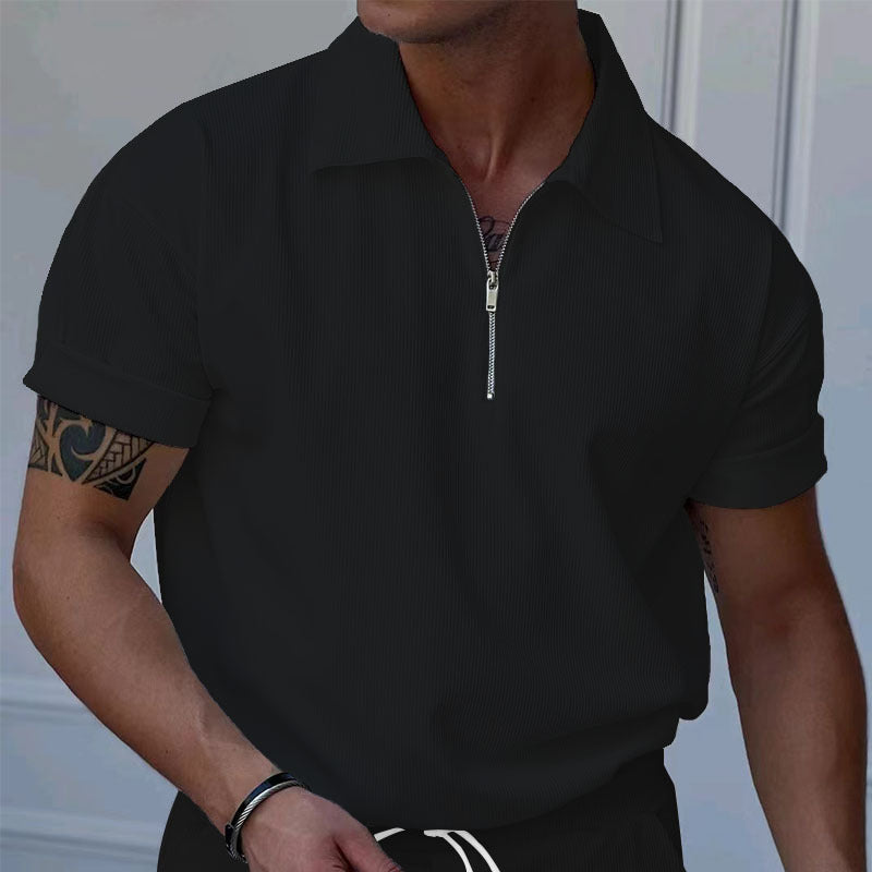 Herren Kurzarm Polo-Shirt mit modernem Reißverschluss und strukturiertem Gewebe Aliams