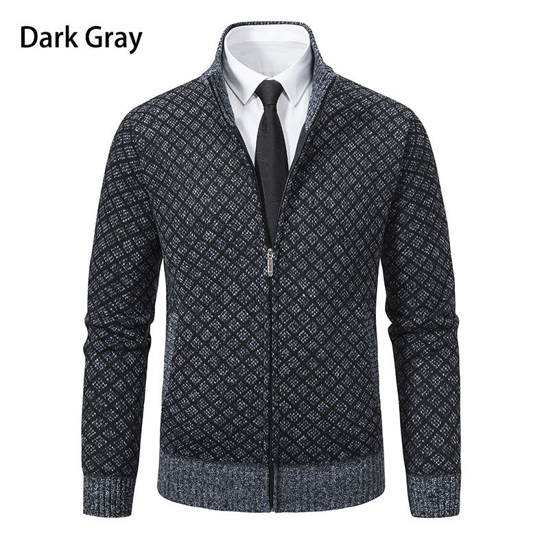 Herren Strickjacke mit Reißverschluss und modernem Rautenmuster Aliams