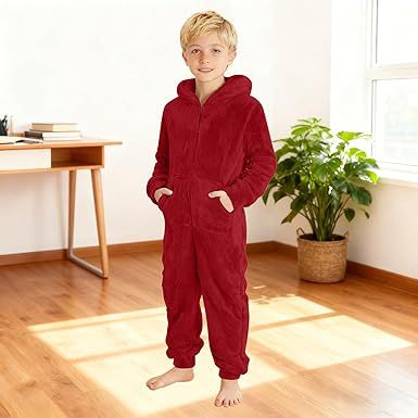 Unisex Kuscheliger Fleece-Overall mit Kapuze Aliams